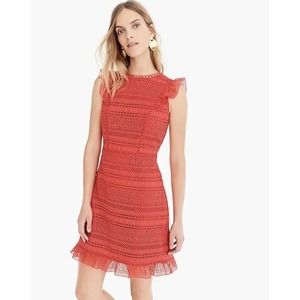 NWT J. Crew Cap Sleeve Ruffle Lace Dress in Bright Cerise 12